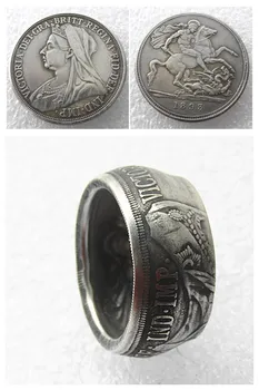 Rankų darbo Žiedas Monetų Didžiosios Britanijos 1893 sidabro karūna Karalienės Viktorijos paslėpta galva Sidabro Padengtą Kopijuoti monetos Dydžio 8-16