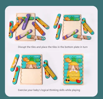 Dvipusis 3D Puzzle Animacinių filmų Juostos Medinių Kūrybos vaikų Žaislų Pasakoti Istorijas Krovimas Dėlionės Montessori Žaislas Vaikams