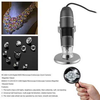 Nešiojamas USB Skaitmeninis Mikroskopas 1000X 8 LED 2MP, Skaitmeninis Mikroskopas Endoskopą didinamasis stiklas Kamera+Liftas Stovas+Kalibravimo Valdovas