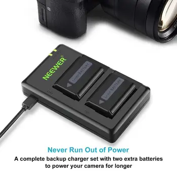 Neewer NP-FW50 Fotoaparato Baterijos Įkroviklio Komplektas Su Baterija Tinka Sony (2-Pack, Micro USB Prievadą, 1100mAh)