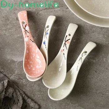 Keramikos Šaukštas Japonijos Rožinė Kaulų Kinija Rankomis Dažyti Slyvų Stalo Turėti Sriuba ir Valgyti Namų Virtuvės Reikmenys Indai