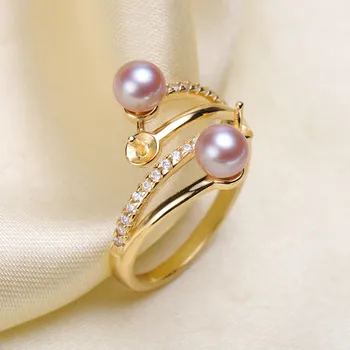 Didmeninė gėlavandenių perlų & sidabro padengtą žiedas montavimas, Mados, stiliaus žiedas, montavimo priedų ,Perlų /Krištolas , akmuo Granulių