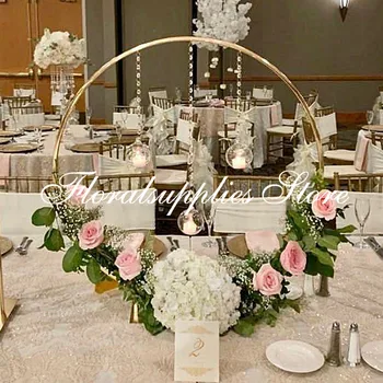 10VNT gėlių stovas vestuvių centerpieces metalo arkos fone prop aukso rėmo turas gėlių lankas, apskritimas stalo apdailos