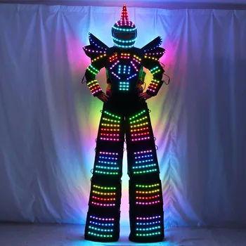 Spalvotas Pixel LED Roboto Kostiumas Drabužius Polių Walker Kostiumas LED Kostiumas Kostiumas Šalmas Lazeris Pirštinės CO2 Pistoletas purškimo Mašina