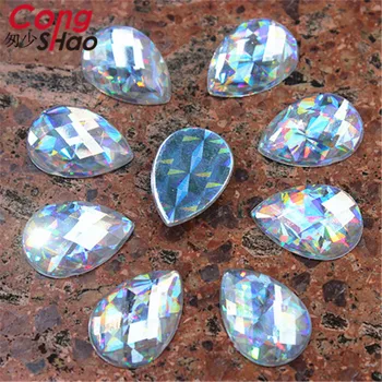 Cong Shao 200PCS 13*18mm Radžio color Drop Akrilo Ovalo formos Cirkonio Flatback Kristalai, Akmenys Amatų, Drabužių, Papuošalų CS321