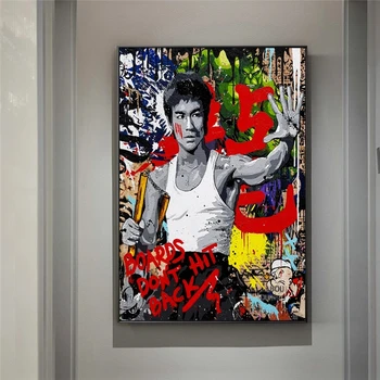 Bruce Lee Kung Fu Superžvaigždės Abstraktus Paveikslas Grafiti Gatvės Drobės Tapybos Plakatai ir Spausdina Sienos Menas Nuotraukas Kambarį