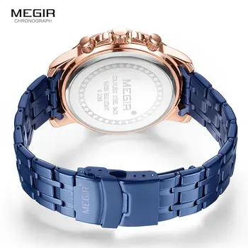 MEGIR 2020 Nauji Laikrodžiai Vyrams iš Nerūdijančio Plieno Dirželis Mėlyna Žiūrėti Žmogui Prabanga Vandeniui Chronograph Laikrodis Šviesos Relogio