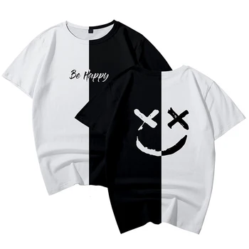 Kpop Smiley Veido 3d Marškinėliai Juodos ir Baltos Hip-Hop Būti Laimingas, Šypsena, Veido Vyrai Moterų marškinėliai trumpomis Rankovėmis 3D Marškinėlius Tee Marškinėliai