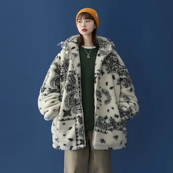 Privathinker 2020 Naujas Neutralus Stilius Gobtuvu Parkas Ėriukų Vilnos, Kailio Vyras Grafinis Atspausdintas Korėjos Streetwear Šilti Paltai Moteris Parko