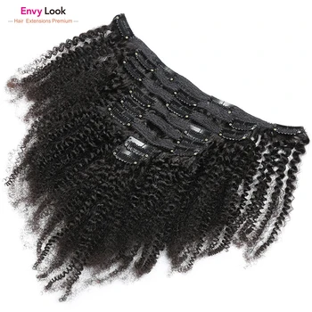 Pavydas, Atrodo, Afro Keistą Gamtos Spalva Juoda Moterims Human Virgin Hair 8 Vienetų / Set Įrašą Plaukų Priauginimas