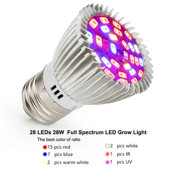 (8/Pak) 28W 28LED E27 LED Augti Šviesos Pilno Spektro Led Auginimo Lempos Kambarinių Augalų Hydroponics Sistemos Augti Palapinė Pilnas Komplektas