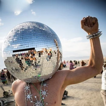Diskoteka Veidrodis kamuolys šalmas kaukė veidrodis kostiumų DJ, naktinis klubas, muzikos festivalis,, šokio šalies veidrodis vyras rodo veidrodis