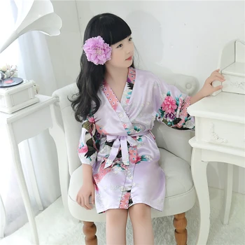 9Color Tradicinis Japonų Kimono Apranga Mergaitėms Vestuvių Bridesmaid Povas Yukata Pižama Vaikams Šilko Azijos Sleepwear