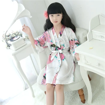 9Color Tradicinis Japonų Kimono Apranga Mergaitėms Vestuvių Bridesmaid Povas Yukata Pižama Vaikams Šilko Azijos Sleepwear