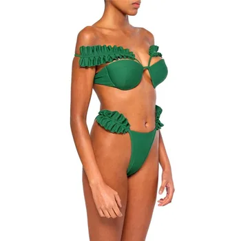 Moterys, Push-up Kamšalu Tvarstis Bikini Komplektas Raukiniai, Apynasrio maudymosi kostiumėlis Triangle iš Dviejų dalių maudymosi Kostiumėliai, Žalia/Raudona Maudymosi Kostiumą Paplūdimio