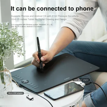 Parblo A610 Pro Grafinis Piešinys Tabletės Parama Telefonas Android USB 8192 Slėgis 10×6.25