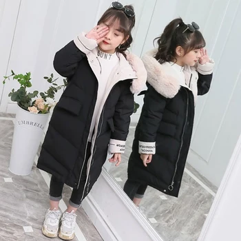 Vaikų žiemos šiltas žemyn striukė medvilnė paminkštinimas striukė 2020 naujas mados moterų drabužiai vaikams storas kailis kailio kailiniai su gobtuvu sniegas