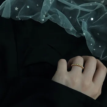 925 gryno sidabro minimalistinio asmenybės Han Feng 18k aukso atidaryti žiedas moterų geometrijos mažą kamuoliuką bendras žiedas bižuterijos.