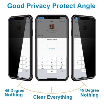 Dvigubo Stiklo Magnetinės Privacy Screen Protector Atveju iPhone, 11 Pro Max XS MAX XR X 8 7 6s 6 Plus 360 Metalo Bamperio Dangtelis Funda