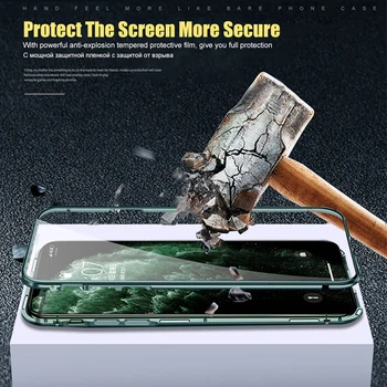Dvigubo Stiklo Magnetinės Privacy Screen Protector Atveju iPhone, 11 Pro Max XS MAX XR X 8 7 6s 6 Plus 360 Metalo Bamperio Dangtelis Funda
