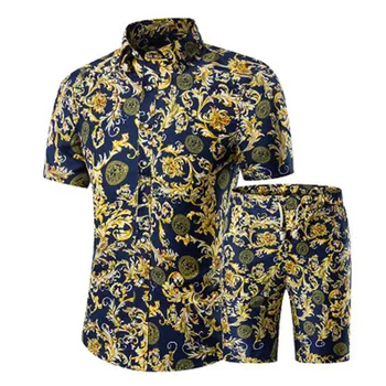 Modelis Tracksuit Vyrų Vasaros Paplūdimio Vyrų Nustatyti 2020 m. Mens Įpjovomis Marškinėliai +Šortai Dviejų dalių Rinkiniai Gėlių Paplūdimio Swaet Kostiumas