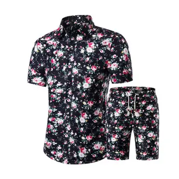 Modelis Tracksuit Vyrų Vasaros Paplūdimio Vyrų Nustatyti 2020 m. Mens Įpjovomis Marškinėliai +Šortai Dviejų dalių Rinkiniai Gėlių Paplūdimio Swaet Kostiumas