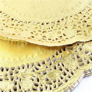 (100 vnt/pak) Gražus 10.5 cm aukso spalvos apvalūs popieriniai nėriniai doilies cupcake placemats 