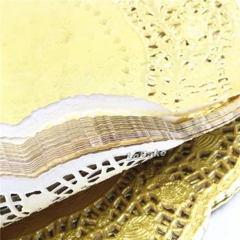 (100 vnt/pak) Gražus 10.5 cm aukso spalvos apvalūs popieriniai nėriniai doilies cupcake placemats 