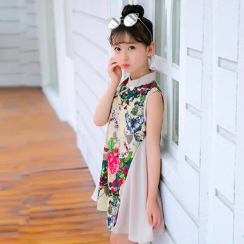 3-10 metų mergaitėms, drabužiai, vasaros suknelė mados spausdinimo Japonijos ir korėjos cheongsam princesė suknelės naujos kokybės vaikų drabužiai