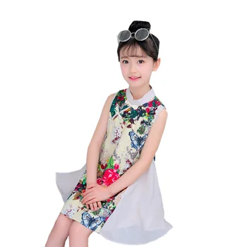 3-10 metų mergaitėms, drabužiai, vasaros suknelė mados spausdinimo Japonijos ir korėjos cheongsam princesė suknelės naujos kokybės vaikų drabužiai