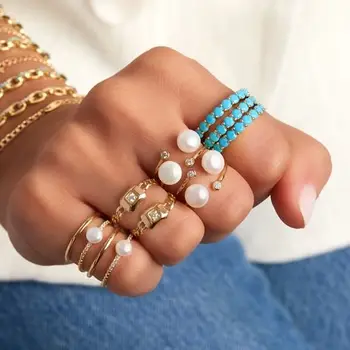 2020 metų vasaros naują bižuterijos atidaryti reguliuoti dydį Aukso cz jūros perlas zawalcowany multi-wrap piršto žiedą, moterims