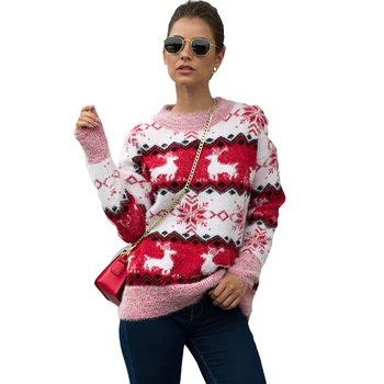 Naujas Kalėdų džemperis moterims, rudenį, žiemą, Europos ir Amerikos karšto stiliaus snaigės elnias megztinis (puloveris)