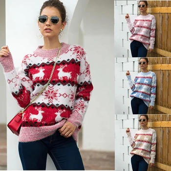 Naujas Kalėdų džemperis moterims, rudenį, žiemą, Europos ir Amerikos karšto stiliaus snaigės elnias megztinis (puloveris)