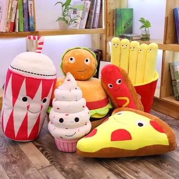 Kūrybos Pliušiniai Žaislai Animacinių Filmų Hamburger Ledų, Bulvytės Fri, Įdaryti Žaislas Maisto Pūsti Pica Pagalvė Pagalvės Vaikams Gimtadienio Dovanos