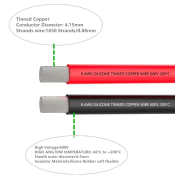 8 Vėžės Elektros Laidais Bateriją, Kabelį [1 m Juodas Ir 1 m Red] 8AWG-1650 Sruogos Konservuotų Vario Laidai , lydmetalis per greitai