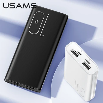 USAMS Dual USB Mini Galios Banko 10000mAh Greito Įkrovimo Powerbank Micro USB C Tipo Uostų Extenal Bettery Banko Xiaomi 