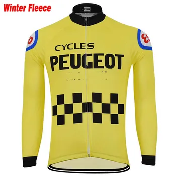 NAUJAS Vyrų geltona Jersey - Long Sleeve dviračių džersis šilumos Žiemos Vilnos & nr Vilnos dviračių drabužiai dėvėti Kišenės