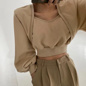 Weekeep Harajuku Mados Negabaritinių Marškinėlius Moterims Rudenį Sluoksniuotos Rankovėmis 90-ųjų Vintage Megztinis Viršuje Kvadratinių Kaklo Pasėlių Palaidinės 2020 m.