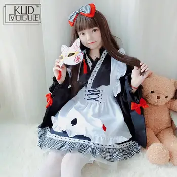 Kimono Japonų Lolita Suknelė Mergina Kawaii Anime Tarnaitė Šalis Suknelė Saldus Mielas Moterų Drabužių Ragana Vienodas Kostiumas, Cosplay Kostiumas