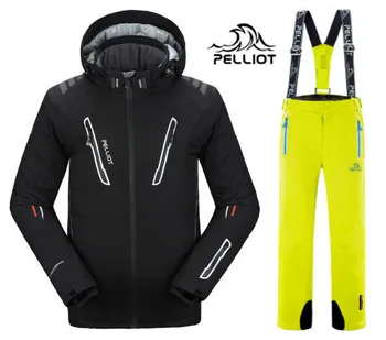Garantija autentiškas Pelliot vyrų slidinėjimo kostiumai, striukė+kelnės vyriškos atsparus vandeniui,kvėpuojantis šilumos cottom-paminkštintas snieglenčių