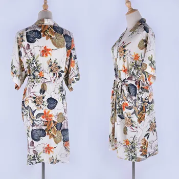 TEELYNN trumpomis rankovėmis mini wrap suknelės moterims bikini padengti iki medvilnės gėlių spausdinti vasaros kimono Megztinis prarasti boho paplūdimio skraiste