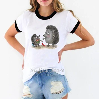 Vasaros 2020 juokingas mielas Ežiukai gyvūnų spausdinti moterų marškinėliai moterims balti trumpomis rankovėmis marškinėliai varpininkas tee 