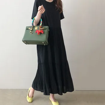 Juoda Moterų Atsitiktinis Ilgas, Maxi Suknelė Japonija Jauna Mergina Puloveris Prarasti Office Lady Plisuotos Dizaino Korėjos Šifono Vasaros Suknelės Naujas