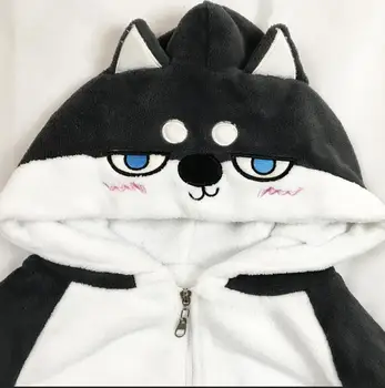 Shiba Inu Doge Kawaii puikus Aksomo ilgomis rankovėmis su Gobtuvu Pliušinis Kailis Animacinių filmų Anime Stiliaus Šiltas lady Žiemos Palaidinukė Kalėdų