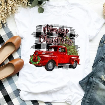 Moterų Lady Spausdinti šventinis Pledas Sunkvežimių Eglutė Kalėdų Vyriški Drabužiai, Marškinėliai T Tee už Marškinėlius Moterų Top Grafinis T-shirt