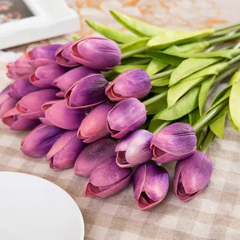 22pcs/Daug Tulpių Dirbtinių Gėlių PU Dirbtinės Puokštės Nekilnojamojo Touch Gėlių Namų Puošybai Vestuvių Dekoratyvinės Gėlės