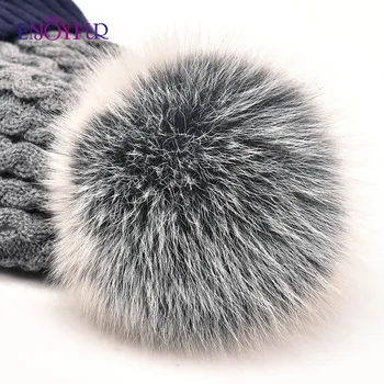 ENJOYFUR Žiemą Storas Šiltas Baby Kepurės Su realiais Fox Fur Pom Pom Berniukas Kepurės Geros Kokybės Vaikų Kepurės Žiemai Megzti Vaikams Bžūp