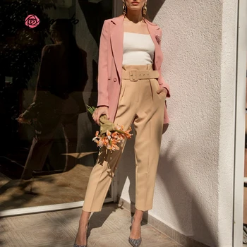 Conmoto Naujas mados moterų atsitiktinis ziajać Rudenį aukšto juosmens susiėmę kelnės Streetwear varčios diržo apdailos ponios darbo kelnės 2020 m.