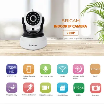 Sricam SP017 HD 2.0 MEGAPIKSELIŲ IP Kamera 4X Zoom Mini Belaidė Protingo Namo VAIZDO Kameros Mobiliojo ryšio Nuotolinio 360° Vaizdą Patalpų Wifi Kūdikio stebėjimo