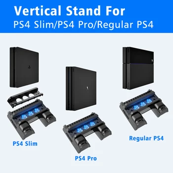 Už PS4/Pro/Slim Vertikalus Stovas su Aušinimo Ventiliatoriaus Aušintuvas Dual Controller Įkroviklio Įkrovimo Stotis spalvotu LED Playstation 4